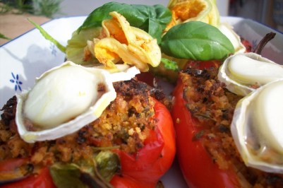 Roasted and stuffed peppers, with Goats Cheese