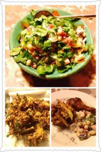 Chana Chat, Pakoras and sticky wings.